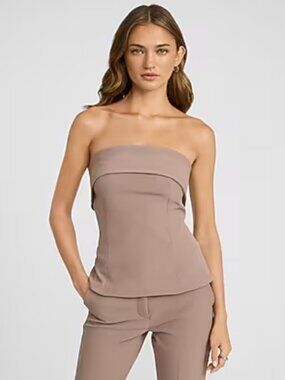 Signature Stretch Strapless Button Front Tailored Tube Top